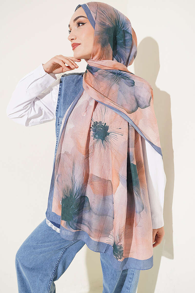 Flowers Bambu French Terry Shawl Indigo - Afbeelding 2