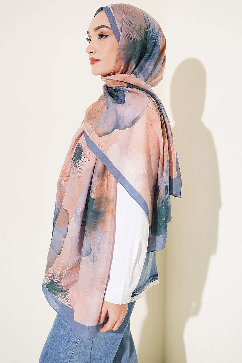 Flowers Bambu French Terry Shawl Indigo - Afbeelding 3