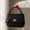 Patterned Scarf Design Women's Handbag with Gold Lock Closure Black