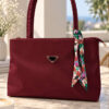 Women's Handbag with Scarf Detail and Embroidered Logo Burgundy