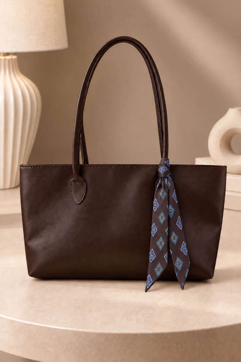 Square-shaped handbag with scarf detail Dark Brown