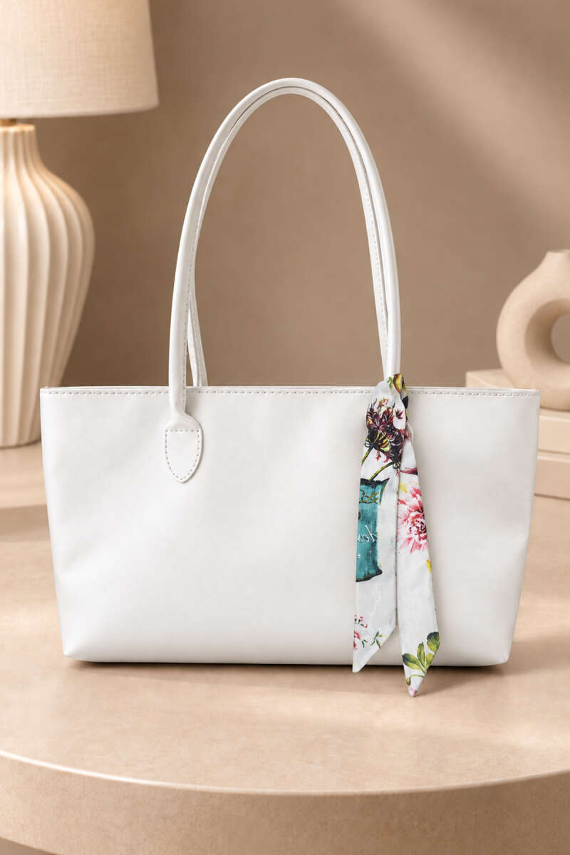 Square-shaped handbag with scarf detail White