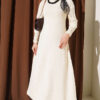 Shawl-Accent Knit Dress Beige