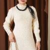 Shawl-Accent Knit Dress Beige – Image 2