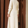 Shawl-Accent Knit Dress Beige – Image 3