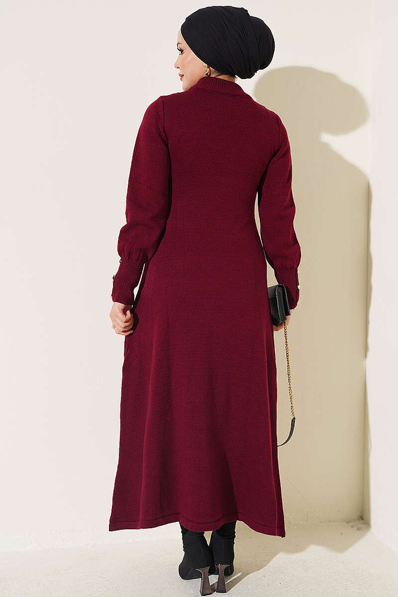 Shawl-Accent Knit Dress Burgundy – Bild 3