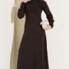 Shawl-Accent Knit Dress Brown