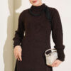 Shawl-Accent Knit Dress Brown – Bild 2