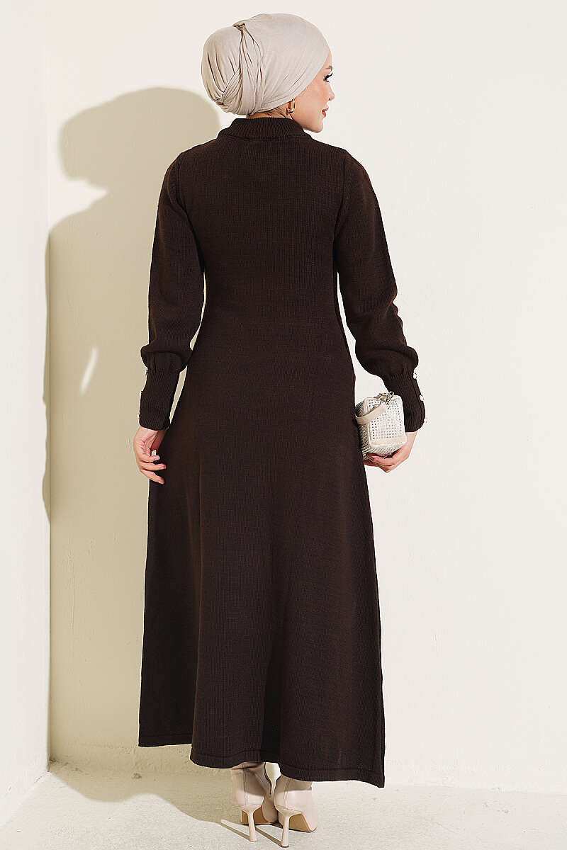Shawl-Accent Knit Dress Brown – Bild 3
