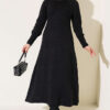 Shawl-Accent Knit Dress Black