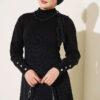 ⁦Shawl-Accent Knit Dress Black⁩ - الصورة ⁦2⁩