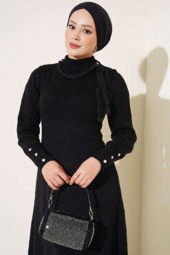 Alternative view of Shawl-Accent Knit Dress Black