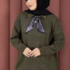 Polo Neck Knit Sweater with Scarf Detail Khaki - Afbeelding 2