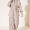 Knitted Waistband Tucked Lounge Set Beige