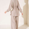Knitted Waistband Tucked Lounge Set Beige – Bild 3