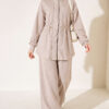 Knitted Waistband Tucked Lounge Set Beige – Bild 4