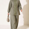 Knitted Waistband Tucked Lounge Set Khaki