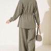 Knitted Waistband Tucked Lounge Set Khaki - الصورة 4