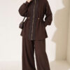 Knitted Waistband Tucked Lounge Set Brown