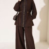 Knitted Waistband Tucked Lounge Set Brown - الصورة 3