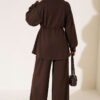 Knitted Waistband Tucked Lounge Set Brown - الصورة 4