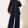 Knitted Waistband Tucked Lounge Set Navy Blue - الصورة 3