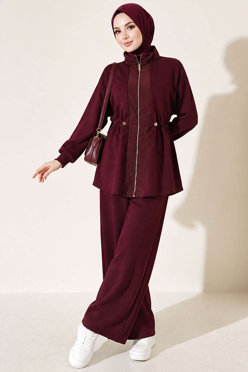 Knitted Waistband Tucked Lounge Set Plum