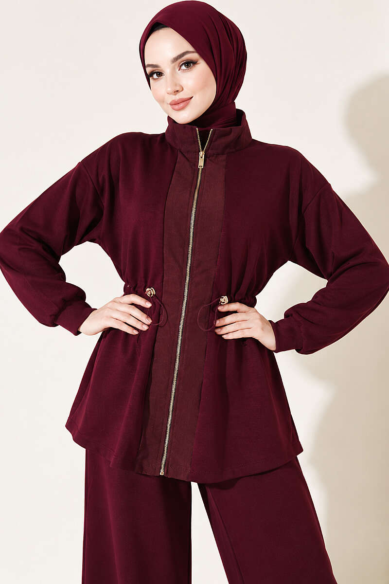 Knitted Waistband Tucked Lounge Set Plum – Bild 2