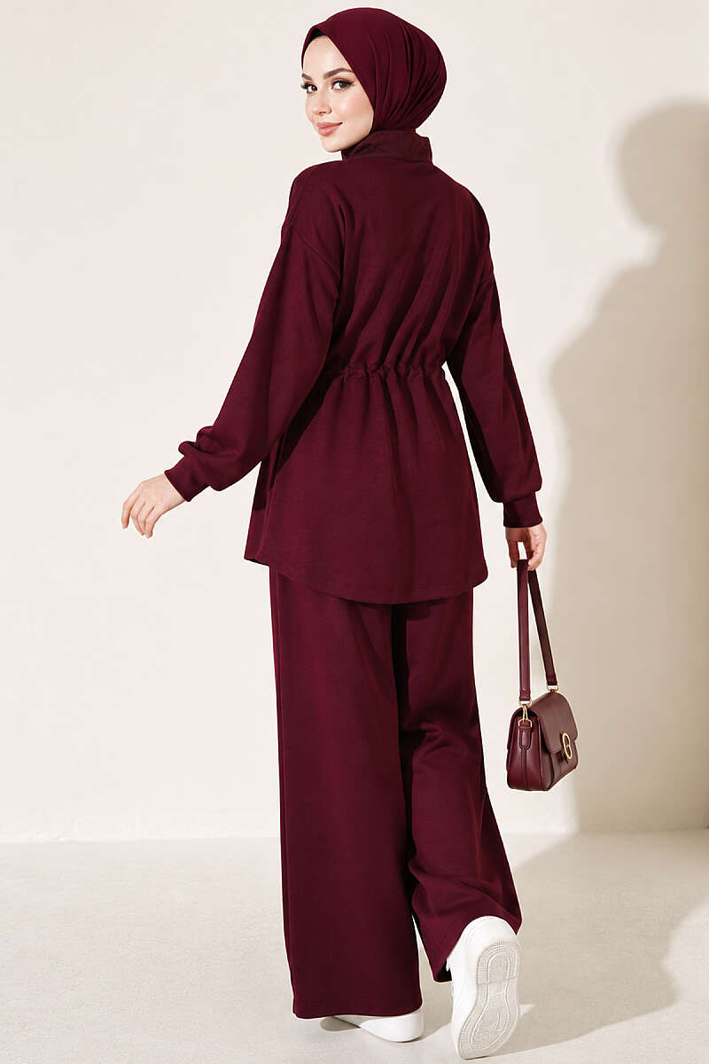 Knitted Waistband Tucked Lounge Set Plum – Bild 3
