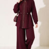 Knitted Waistband Tucked Lounge Set Plum – Bild 4