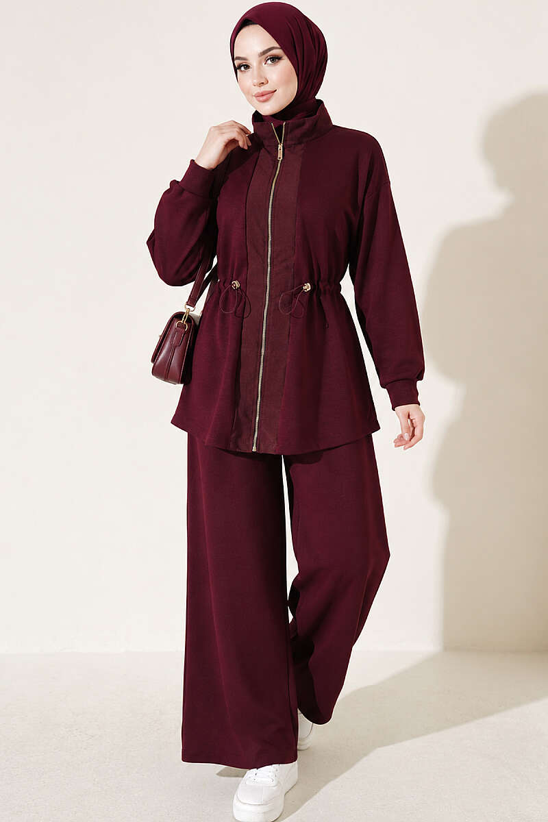 Knitted Waistband Tucked Lounge Set Plum – Bild 4