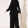 Knitted Waistband Tucked Lounge Set Black – Bild 3