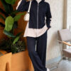 Hooded French Terry Jogger Two-Piece Set Navy Blue