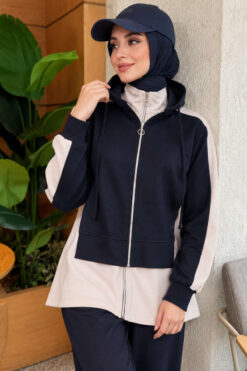 Alternative view of Hooded French Terry Jogger Two-Piece Set Navy Blue