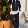 ⁦Hooded French Terry Jogger Two-Piece Set Navy Blue⁩ - الصورة ⁦3⁩