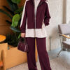 Hooded French Terry Jogger Two-Piece Set Plum - Afbeelding 3