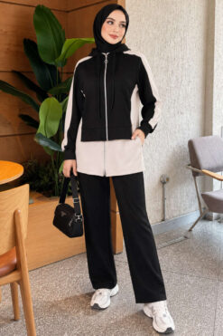 Alternative view of Hooded French Terry Jogger Two-Piece Set Black