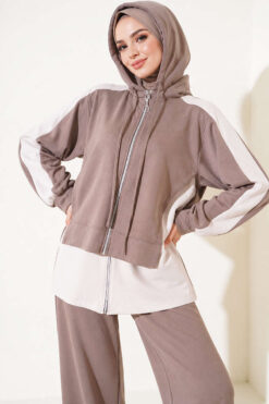 Alternative view of Hooded French Terry Jogger Two-Piece Set Mink
