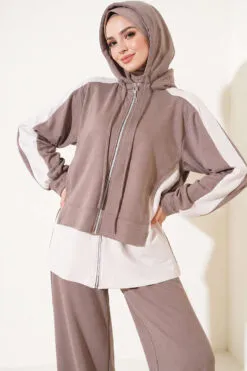 Alternative view of Hooded French Terry Jogger Two-Piece Set Mink