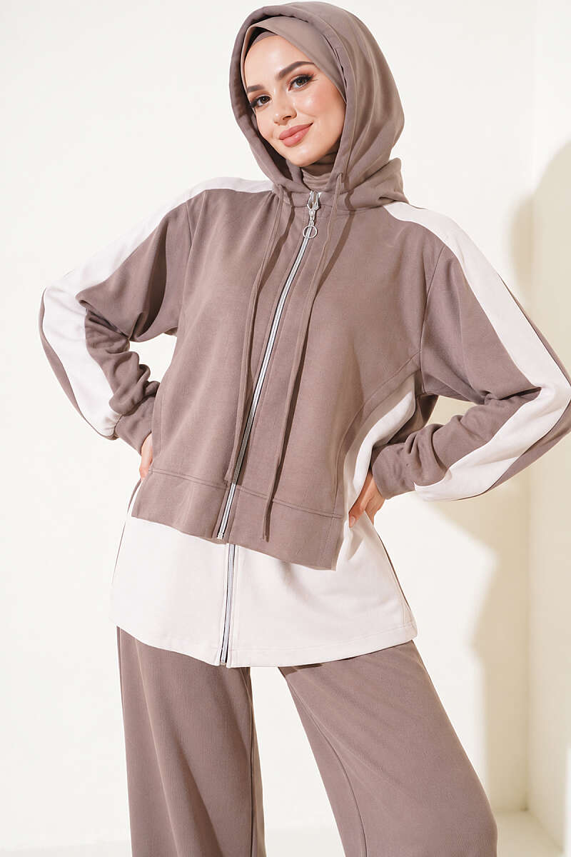 Hooded French Terry Jogger Two-Piece Set Mink – Bild 2
