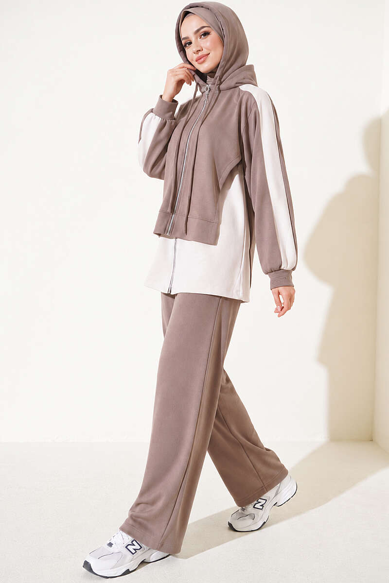 Hooded French Terry Jogger Two-Piece Set Mink – Bild 3