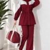 Cord-Trimmed Striped Two-Piece Set Burgundy - Imagen 2