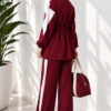 Cord-Trimmed Striped Two-Piece Set Burgundy - Imagen 4