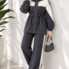 Cord-Trimmed Striped Two-Piece Set Smoke