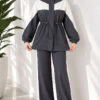 Cord-Trimmed Striped Two-Piece Set Smoke - Afbeelding 2