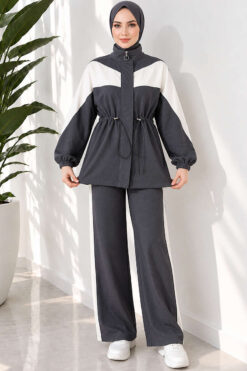 Alternative view of Cord-Trimmed Striped Two-Piece Set Smoke