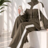 Cord-Trimmed Striped Two-Piece Set Khaki