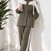 Cord-Trimmed Striped Two-Piece Set Khaki - Image 2