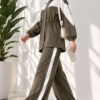 Cord-Trimmed Striped Two-Piece Set Khaki - Image 3