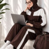 Cord-Trimmed Striped Two-Piece Set Brown